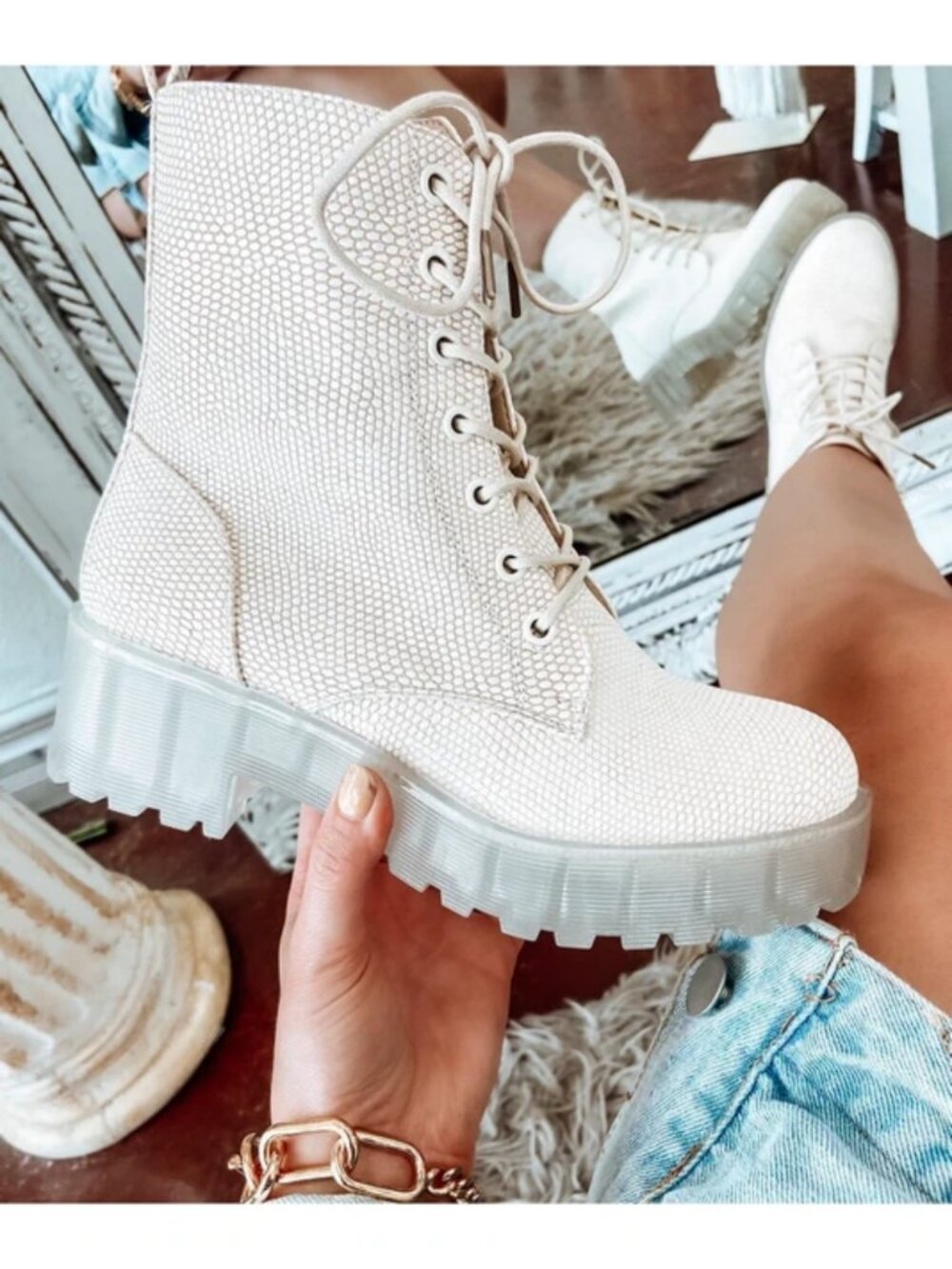 Dirty Laundry Cream Lace-Up Chunky Combat Boots